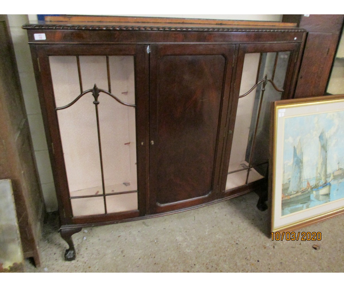 MAHOGANY DEMI-LUNE DISPLAY CABINET WITH GLAZED FRONT AND SIDES