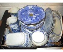 BOX OF VARIOUS BLUE PRINTED WARES ETC