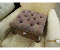 RE-UPHOLSTERED MAHOGANY BUTTON BACK FOOT STOOL