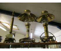 REPRODUCTION BRASS LAMPS AND ONE OTHER