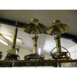 REPRODUCTION BRASS LAMPS AND ONE OTHER