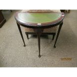 REPRODUCTION GREEN LEATHER INSET DEMI-LUNE TABLE