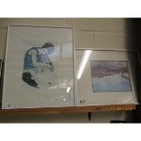 PORTRAIT PRINT AND A FURTHER PRINT DEPICTING A WINTRY LANDSCAPE