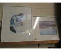 PORTRAIT PRINT AND A FURTHER PRINT DEPICTING A WINTRY LANDSCAPE