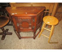 REPRODUCTION OAK CREDENCE TYPE TABLE AND FURTHER LIGHT WOOD STOOL