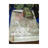 TRAY OF VARIOUS GLASS WARE AND METAL WARE