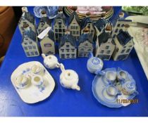 COLLECTION OF POTTERY, HOUSES AND TWO MINIATURE TEA SERVICES