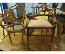 INLAID EDWADIAN SMALL CORNER CHAIR AND BENTWOOD CHILD’S CARVER CHAIR