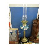 VICTORIAN OIL LAMP WITH GLASS FONT AND BRASS STAND