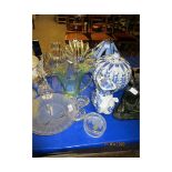 1950S GLASS DISHES, BLUE PRINTED COFFEE POT, THAI TYPE FIGURE LIGHT FITTING ETC