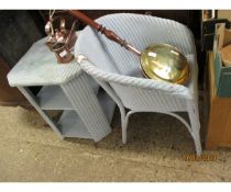 BLUE PAINTED LLOYD LOOM CHAIR AND OCCASIONAL TABLE