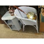 BLUE PAINTED LLOYD LOOM CHAIR AND OCCASIONAL TABLE