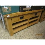 REPRODUCTION LIGHT OAK LOW TABLE WITH TWO DRAWERS OVER SHELVING