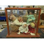 DISPLAY CASE CONTAINING COLLECTION OF VARIOUS COMPOSITION AND OTHER DOLLS