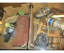 TWO BOXES VARIOUS FISHING REELS ETC