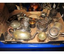 BOX VARIOUS SILVER PLATED AND OTHER METAL WARES