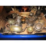 BOX VARIOUS SILVER PLATED AND OTHER METAL WARES