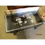 REPRODUCTION INLAID GLASS TOPPED COFFEE TABLE