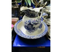 BLUE PRINTED JUG AND BOWL