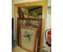 LARGE PINE FRAMED WALL MIRROR AND TWO OTHERS