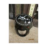 BARREL SHAPED PAINTED AND INLAID SMALL TABLE