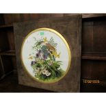 UNUSUAL PAINTED ON GLASS CIRCULAR FLORAL PICTURE
