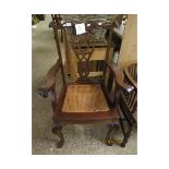 MAHOGANY CANE SEATED CHIPPENDALE STYLE CARVER CHAIR