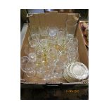 BOX OF VARIOUS DRINKING GLASSES AND COASTERS