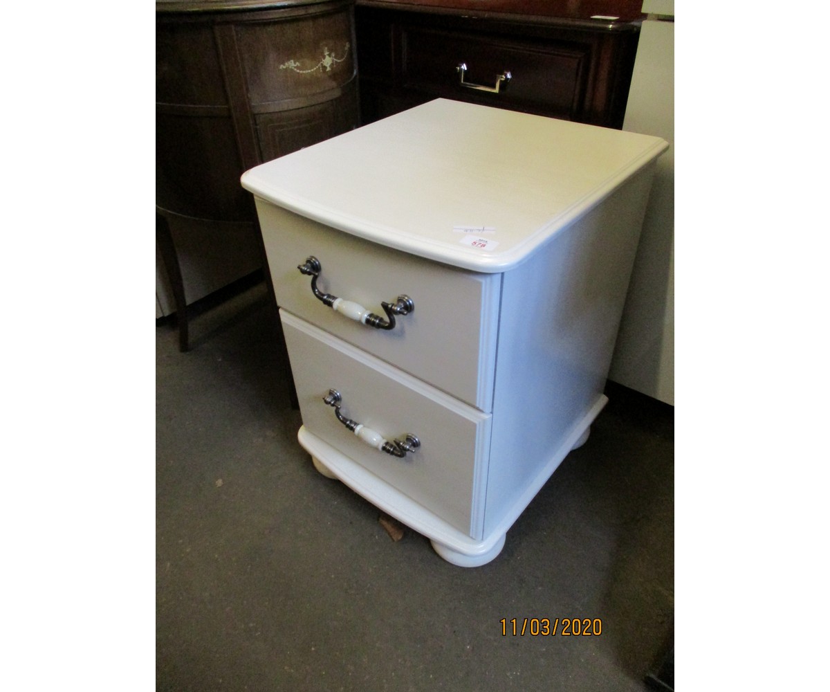 MODERN WHITE TWO DRAWER BEDSIDE CABINET