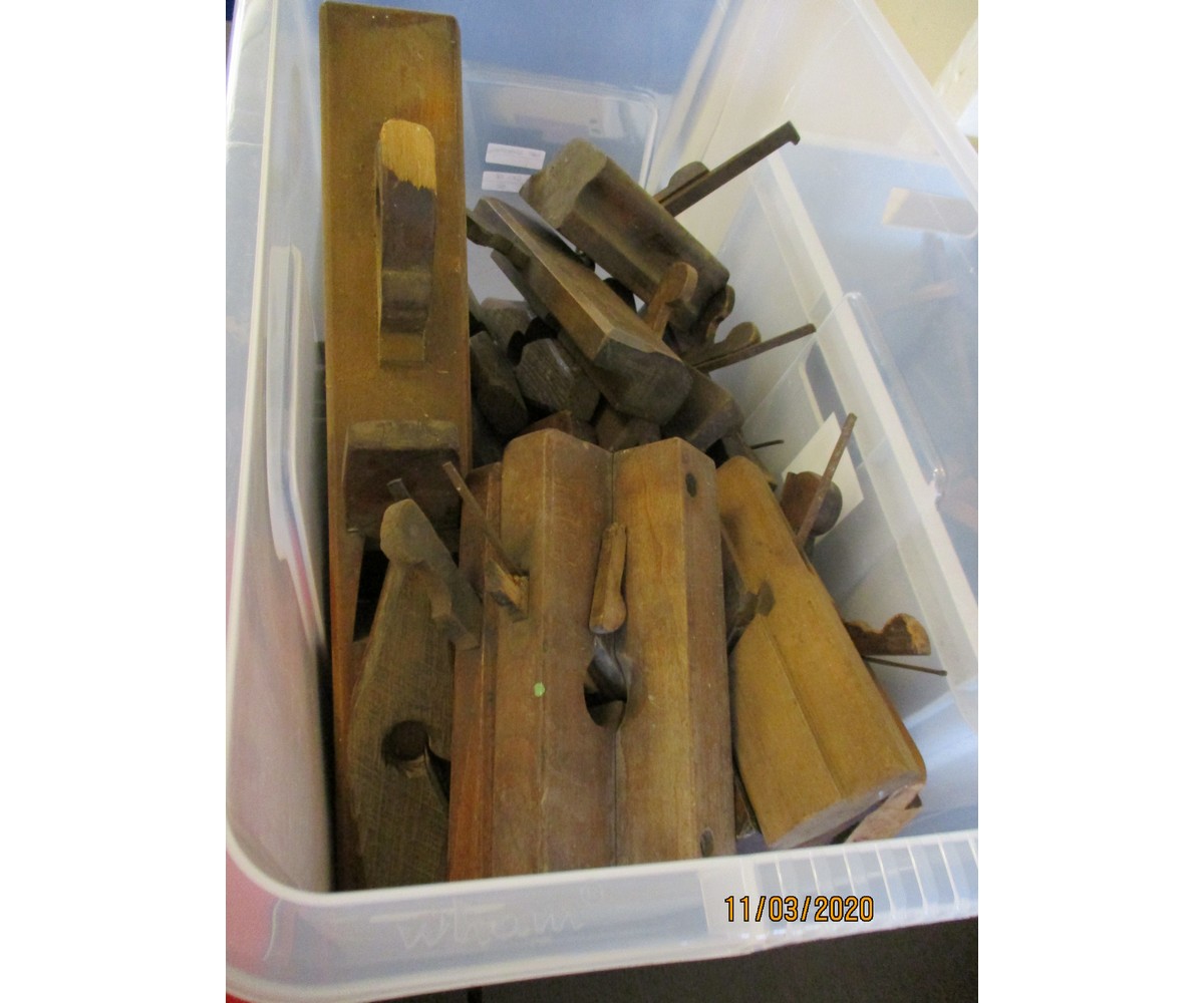 BOX OF VARIOUS MOULDING PLANES ETC