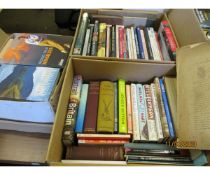 THREE BOXES OF VARIOUS TRAVEL BOOKS, NOVELS, QUILTING BOOKS ETC