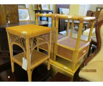 PAIR OF BASKET WORK BEDSIDE TABLES AND A FURTHER OCCASIONAL TABLE