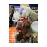 TWO BOXES OF ASSORTED SOFT TOYS, TEDDY BEARS ETC