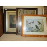 GROUP OF EMBROIDERED PICTURES, PORTRAIT PRINT ETC