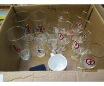 BOX OF VARIOUS COMMEMORATIVE AND OTHER DRINKING GLASSES