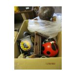 BOX OF VARIOUS TOYS, FRUIT BOWL ETC