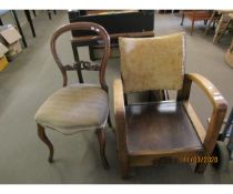VICTORIAN BALLOON BACK CHAIR AND 1950S EASY CHAIR