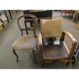 VICTORIAN BALLOON BACK CHAIR AND 1950S EASY CHAIR