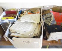 FOUR BOXES OF VARIOUS COOKERY AND OTHER BOOKS, SHEET MUSIC ETC