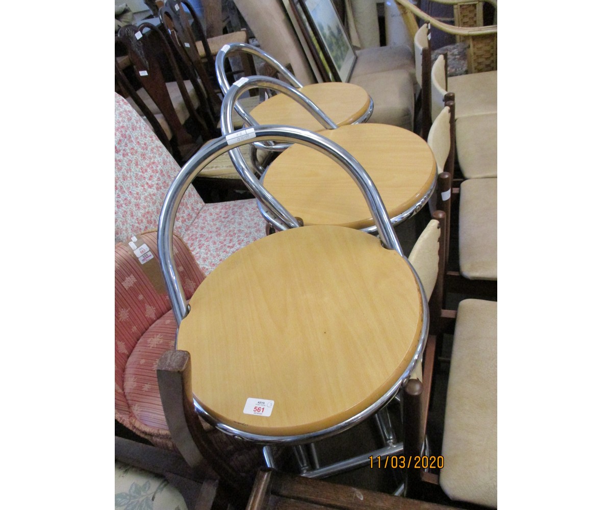 SET OF THREE MODERN TUBULAR FRAMED BAR STOOLS