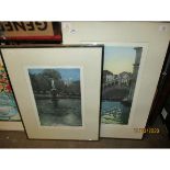 TWO PENCIL SIGNED LITHOGRAPHS OF LUXEMBOURG GARDENS AT DUSK AND RIALTO BRIDGE