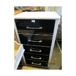 BEECHWOOD EFFECT AND BLACK GLOSS FRONTED FIVE DRAWER PILLAR CHEST WITH CHROMIUM HANDLES