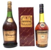 Hennessey Cognac (very special), 68cl, Martel 3-star Cognac, 68cl, Biscuit Cognac 1 ltr (1 bottle of