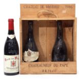 Chateau Vaudieu Chateauneuf du Pape 1986, 2 bottles (labels poor) and Clos des Pape Chateauneuf du