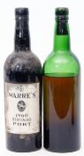 Warre's 1960 vintage Port, 1 bottle, and a further unlabelled bottle (2 bottles)