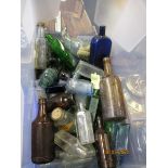 BOX CONTAINING GLASS BOTTLES, INK BOTTLES ETC