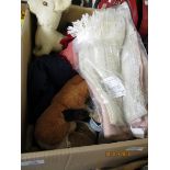 BOX CONTAINING SOFT TOYS, SCARVES ETC