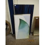 PAIR OF METAL FRAMED POSTERS AND A FURTHER OIL ON CANVAS (3)