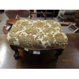 GOOD QUALITY SQUAT STOOL WITH CABRIOLE LEGS AND UPHOLSTERED TOP
