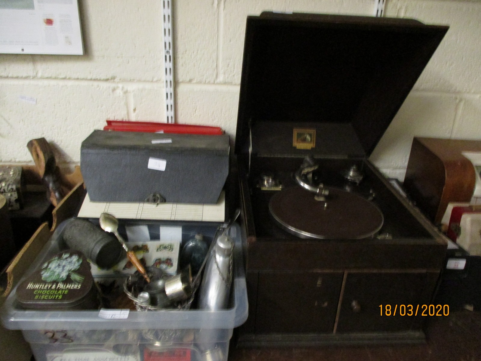 TWO CASES OF MIXED VINYL RECORDS, 78S ETC AND A HIS MASTERS VOICE OAK CASED RECORD PLAYER (3)